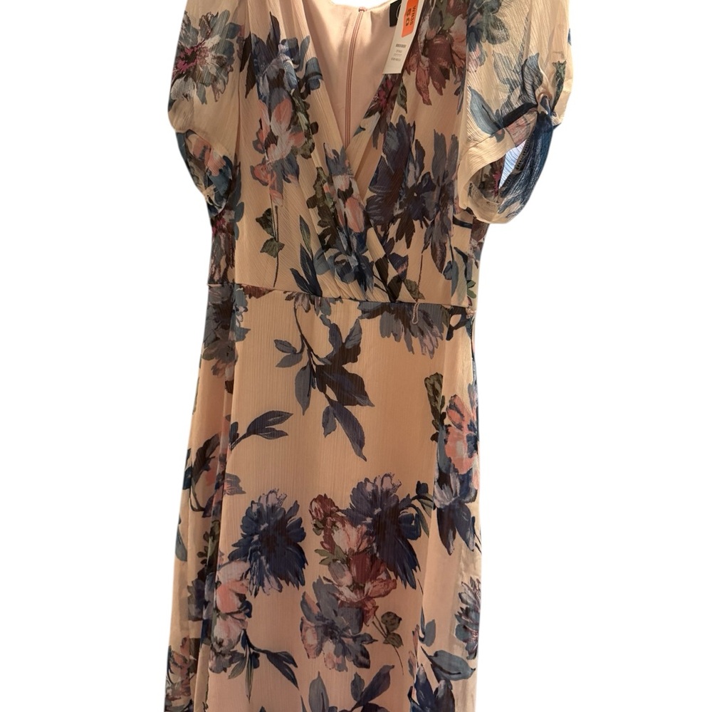 68 Chic Floral Midi Dress in Cream and Blue